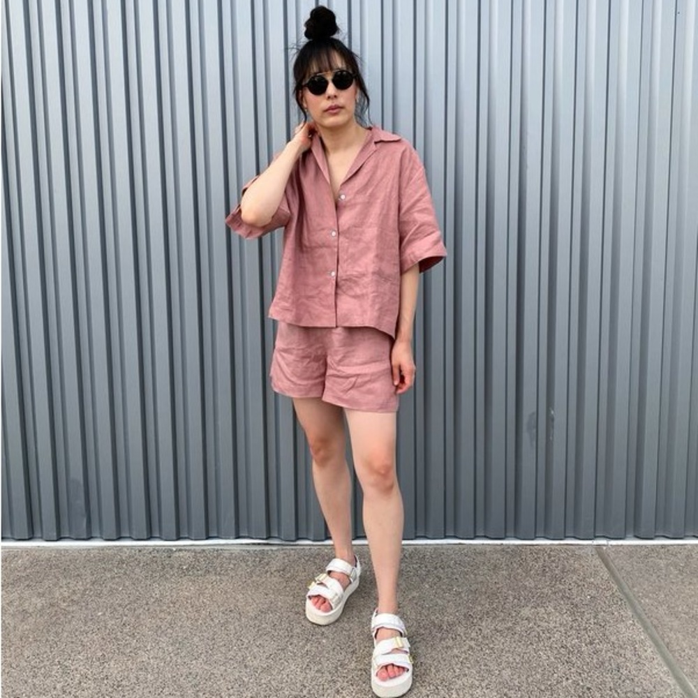 SOLD - THE 04 SET Deiji Studios Smoke Pink XL 100% linen - Picture 2 of 16